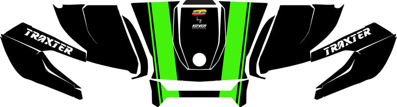 Visuel du Kit déco capot Can-Am Traxter bandes vert - Design sport personnalisé - Traxter noir bande vert