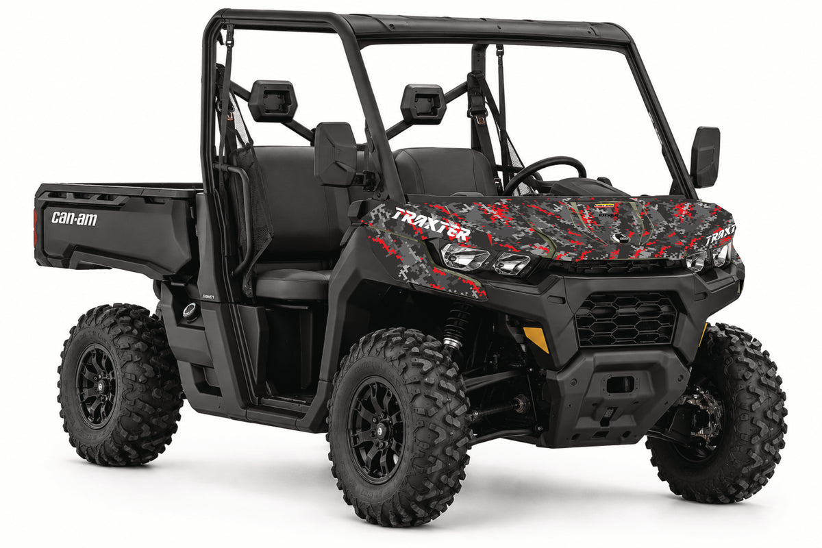 Kit déco capot Can-Am Traxter – Camo pixel rouge | Kover Graphik-1