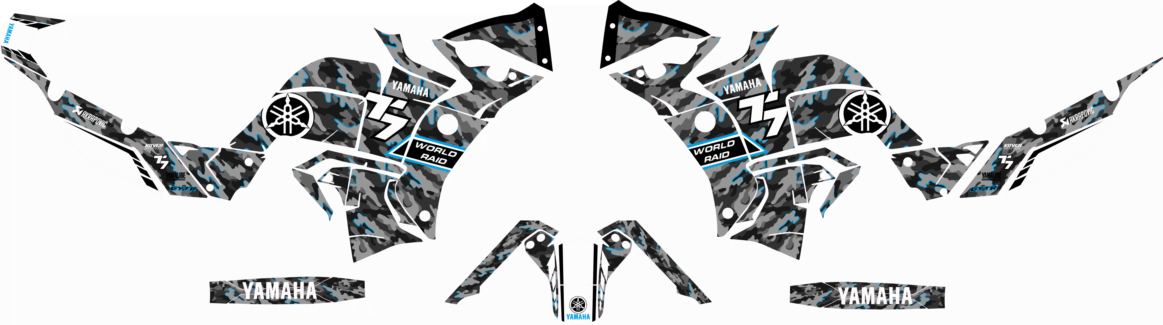 Kit Déco Yamaha Ténéré 700 World Raid (2022 à aujourd’hui) – Design camouflage Blue