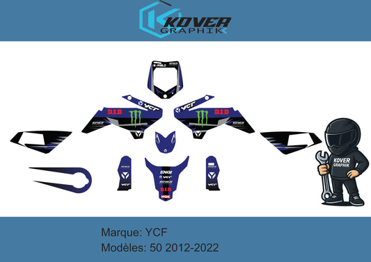 KIT DECO MOTO compatible dirt bike YCF 50 2012-2022 Style Yamaha Monster