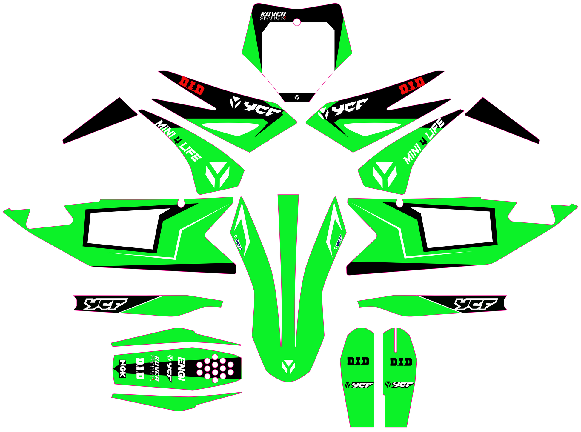 Kit Déco YCF Bigy 150 / 190 (2022+) Vert – Style Off-Road-1