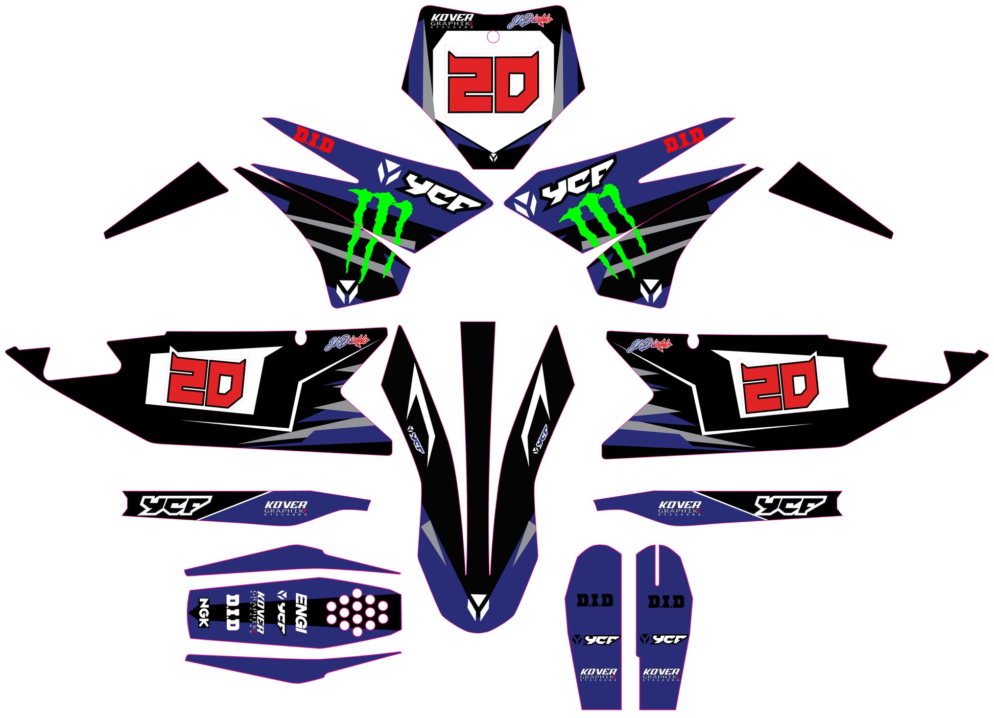 KIT GRÁFICO DE MOTOCICLETA compatible con motocross YCF Pilot 2018-2025 estilo Honda HRC-1