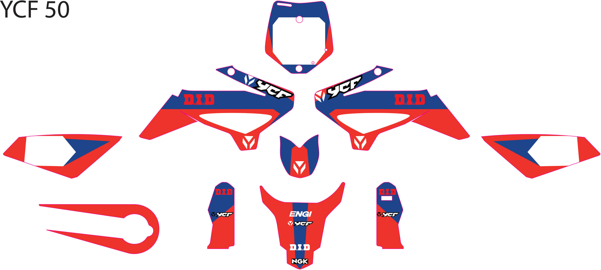 Kit Déco YCF 50 (2012–2022) Rouge – Style Compétition-1