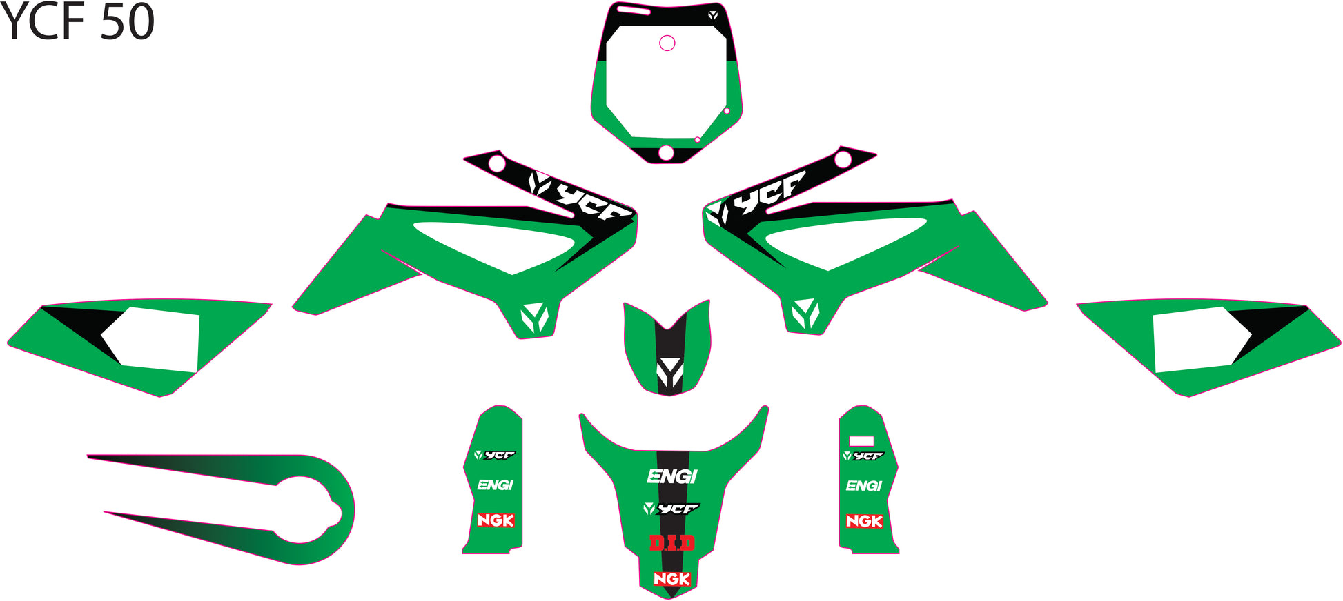 Kit Déco YCF 50 (2012–2022) Vert – Style Off-Road-1