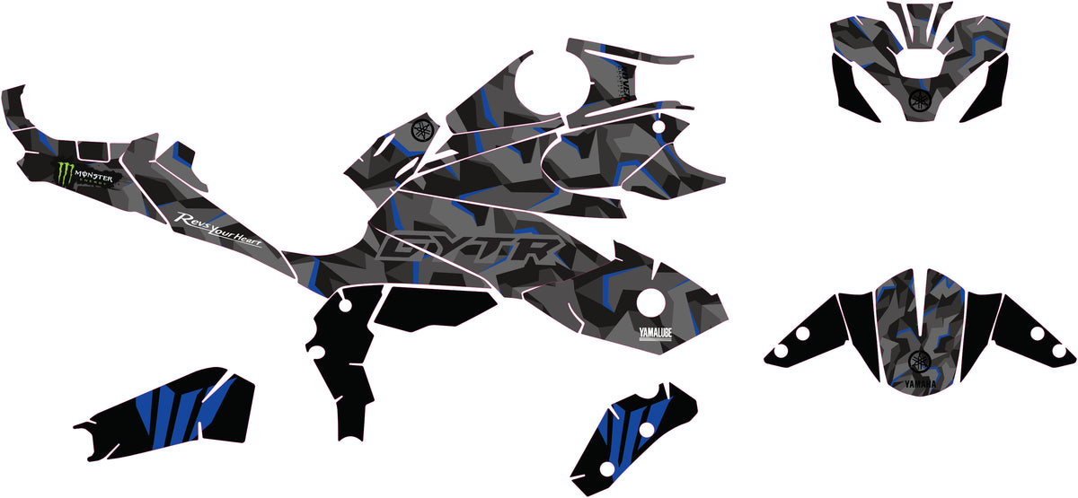 Planche des adhésifs du kit déco Yamaha MT-07 2025 Camo Blue