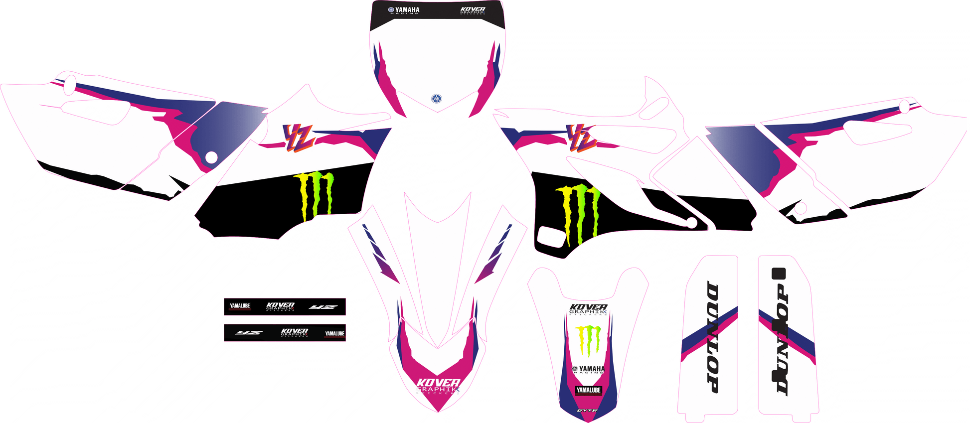 Kit gráfico para Yamaha YZ 125/250 2015-2020 – Design Factory Blue | Kover Graphik-2