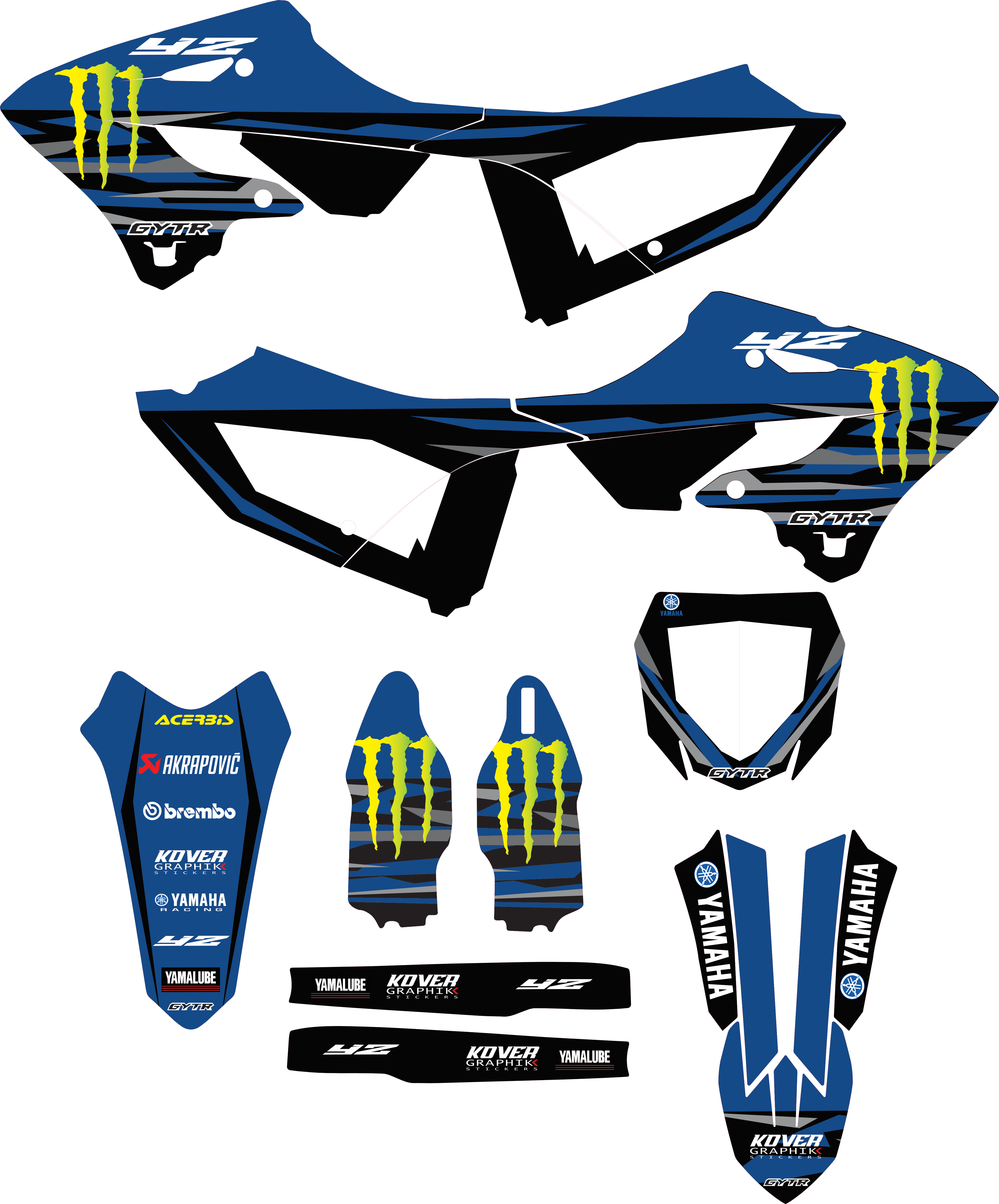 Kit gráfico para Yamaha YZ 125/250 2015-2020 – Design Factory Blue | Kover Graphik