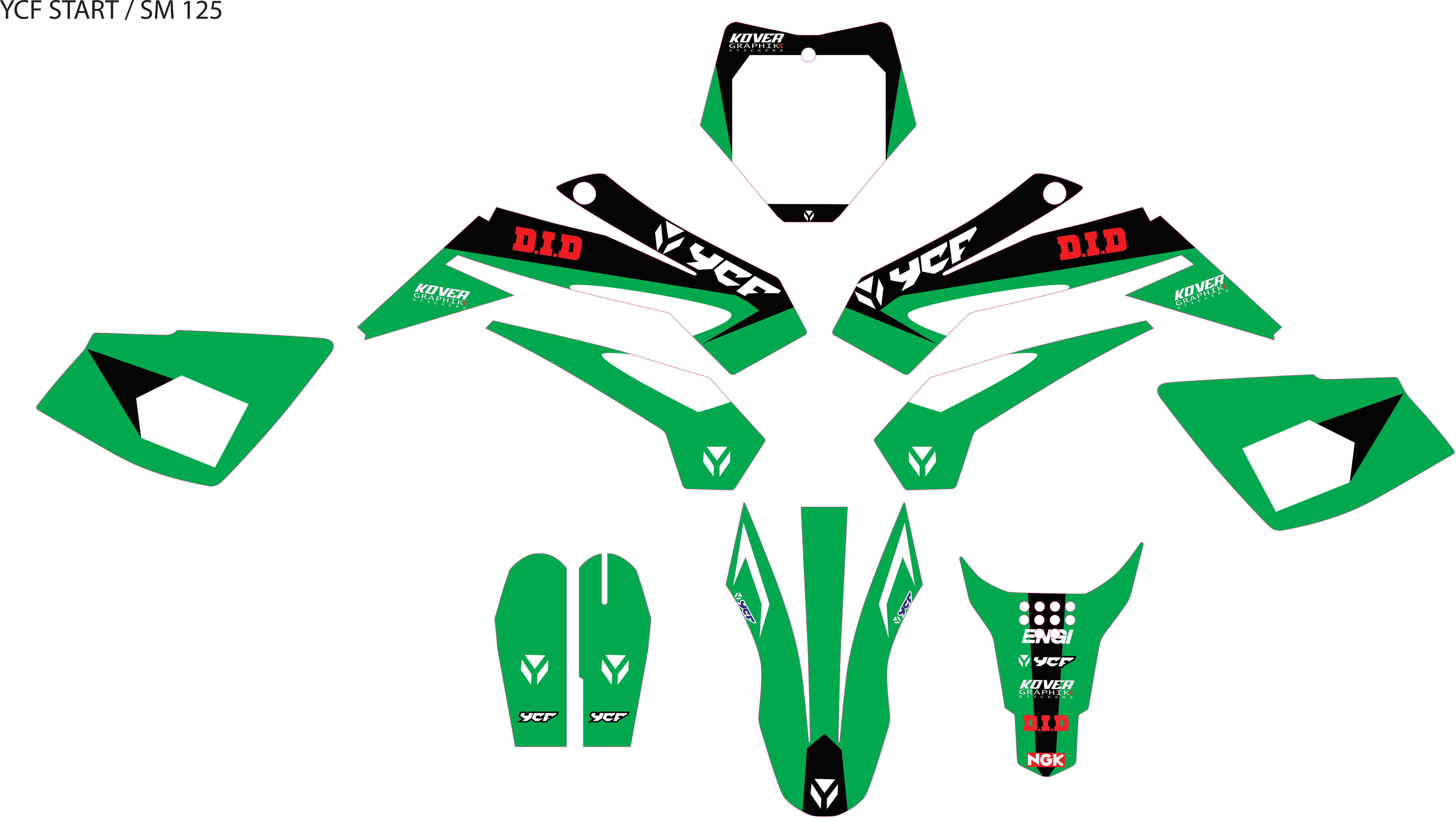 Kit Déco YCF Lite 88 / 125 / 150 (Après 2020) Vert – Style Off-Road