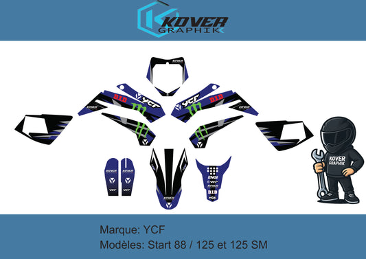 KIT DECO MOTO compatible dirt bike YCF Start 88/125 et 125SM style Yamaha racing