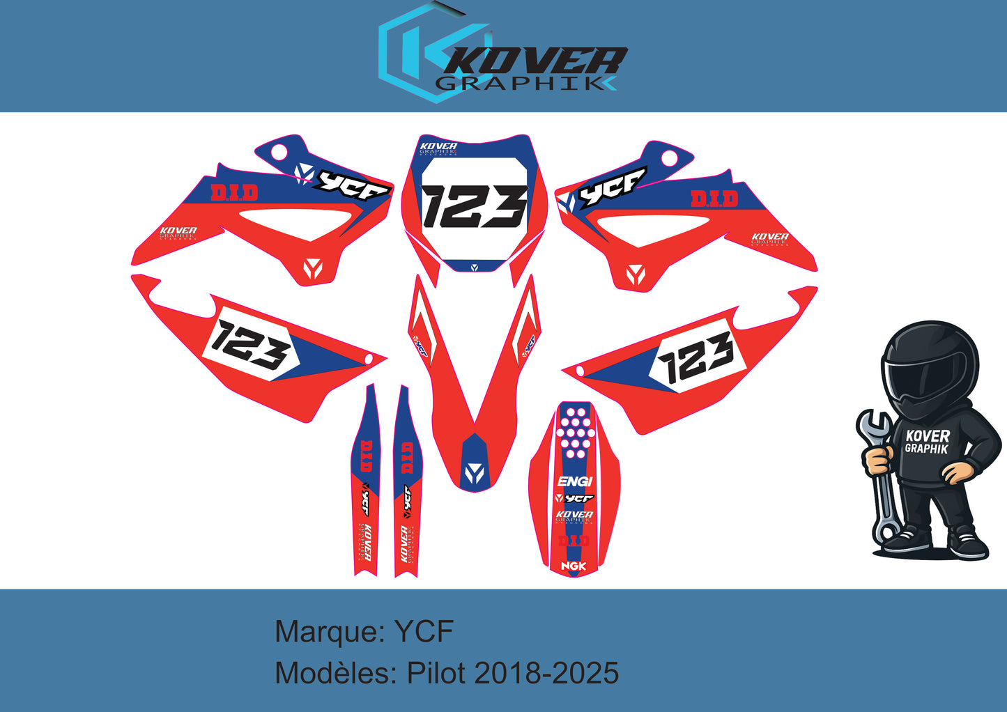 KIT DECO MOTO compatible dirt bike YCF Pilot 2018-2025 style honda HRC