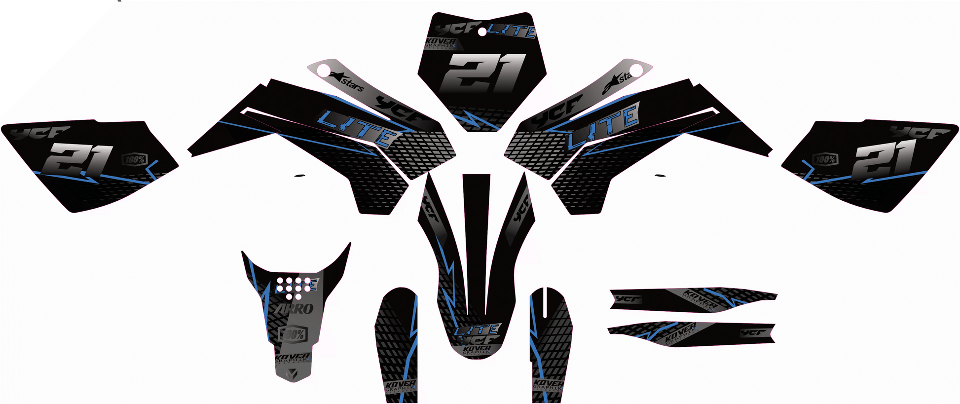Kit Déco YCF Lite 88 / 125 / 150 (Après 2020) black & blue – Style Moderne-1
