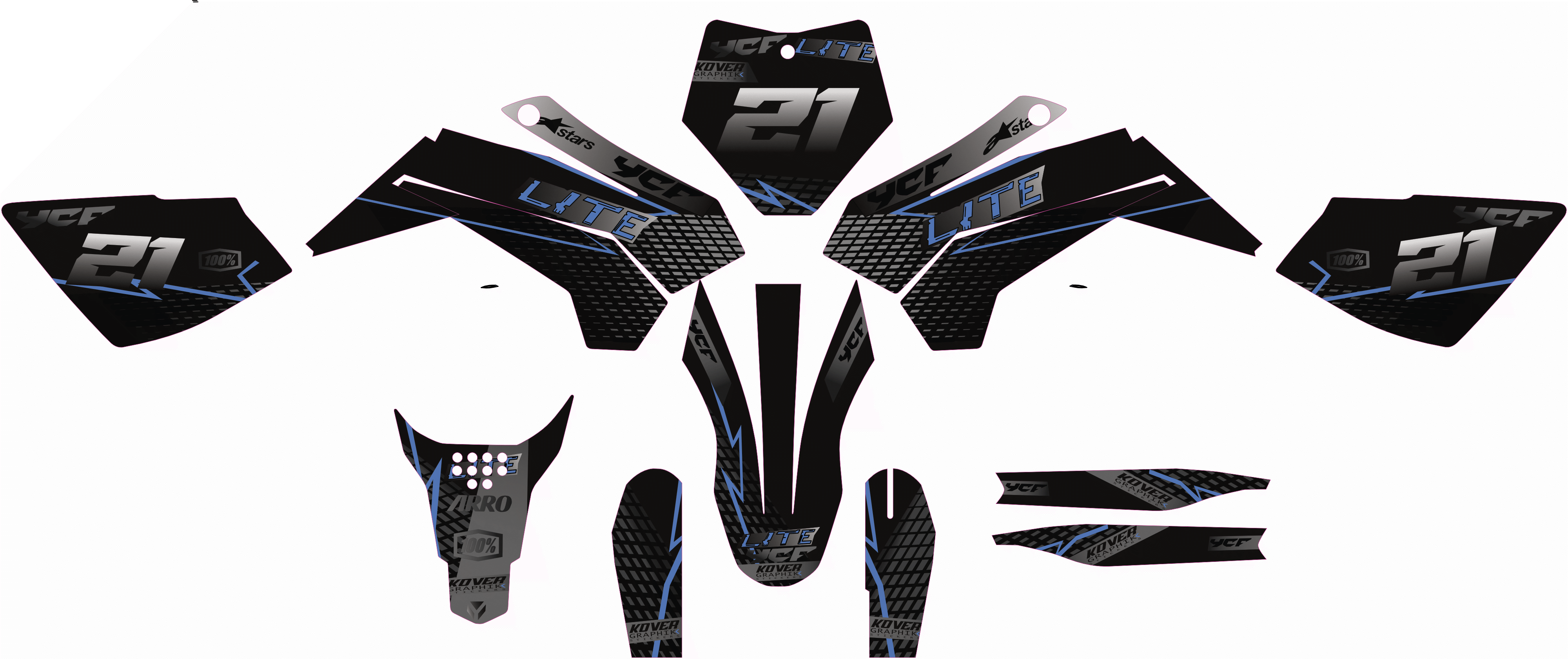 Kit Déco YCF Lite 88 / 125 / 150 (Après 2020) black & blue – Style Moderne