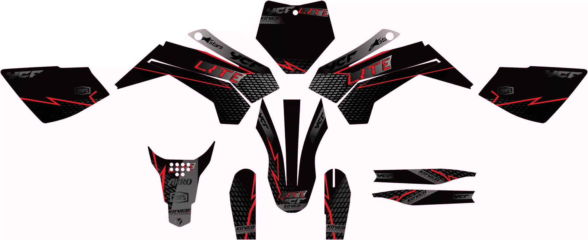 Kit Déco YCF Lite 88 / 125 / 150 (Après 2020) black & red – Style Moderne-1