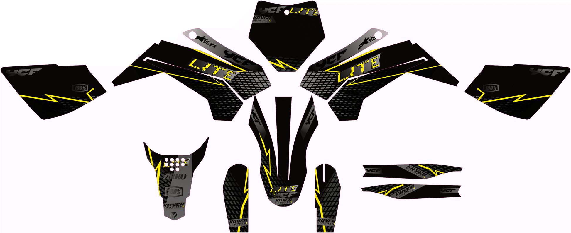 Kit Déco YCF Lite 88 / 125 / 150 (Après 2020) black & yellow – Style Moderne-1