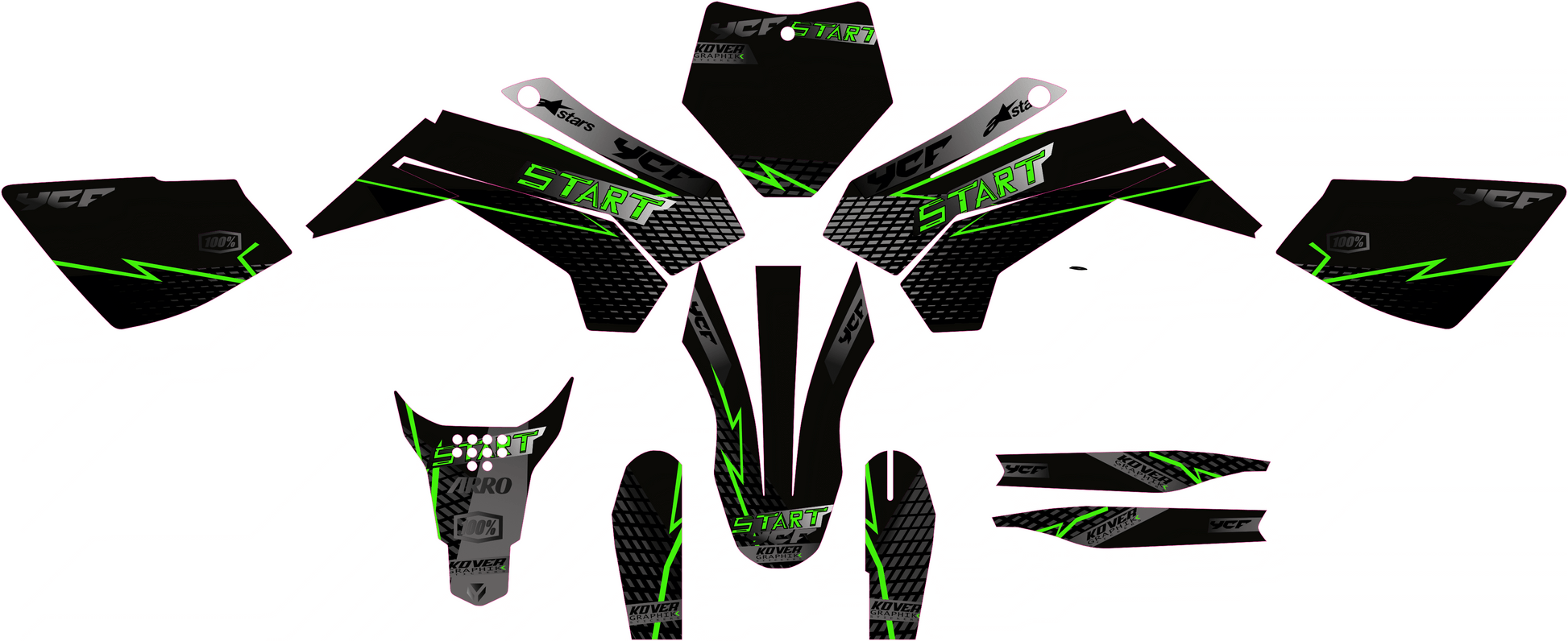 Kit Déco YCF Start 88/125 2020+ black & green-1