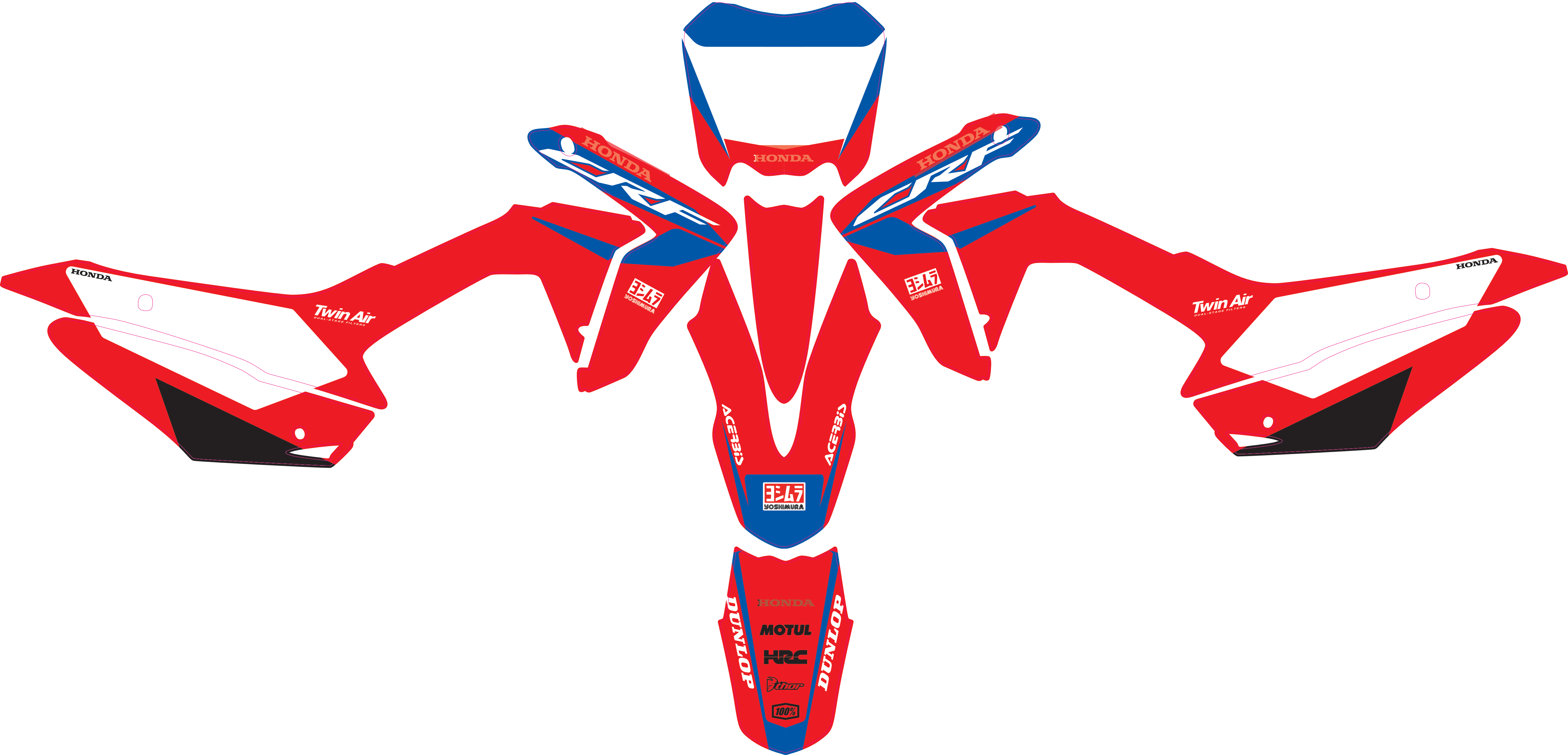 Kit de gráficos para motocicleta compatible con Honda CRF 110 (2013-2017) – Adhesivos duraderos – Diseño de carreras rojo/azul – Kover Graphik