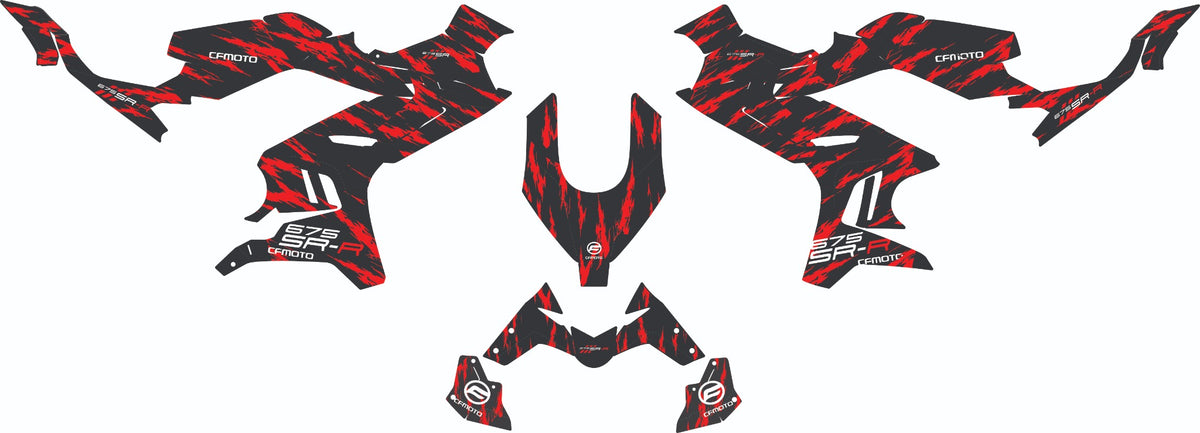 Kit déco noir et rouge pour CF Moto 675 SR-R, gabarits des stickers