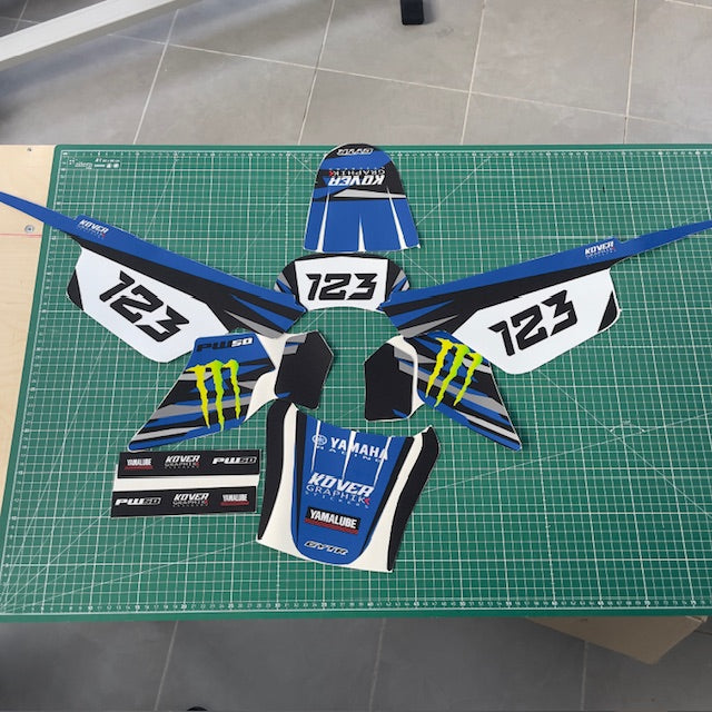 Kit de decoración para moto compatible con Yamaha PW 50 – Adhesivos resistentes – Diseño Racing Azul/Negro – Kover Graphik-3