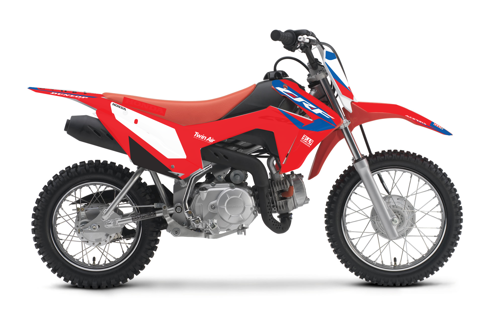 Kit de gráficos para motocicleta compatible con Honda CRF 110 (2013-2017) – Adhesivos duraderos – Diseño de carreras rojo/azul – Kover Graphik