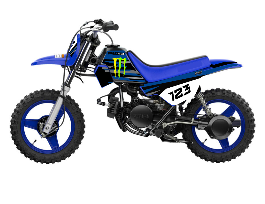 Kit Déco compatible Yamaha PW 50 – Design Racing Bleu/Noir – Moto Enfant