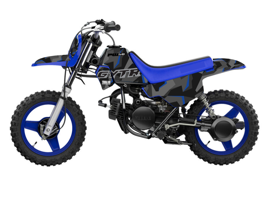 Kit déco Yamaha PW50 – Design Camo Bleu | Stickers Résistants & Personnalisables-1