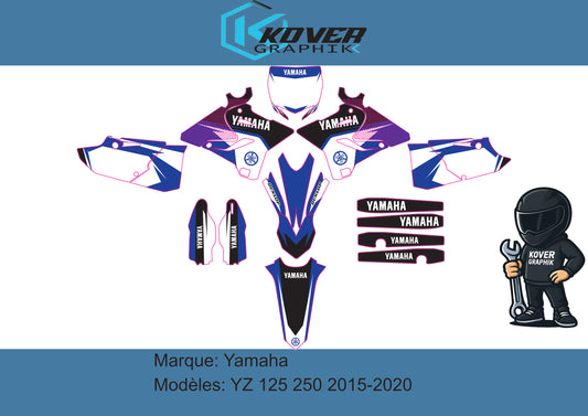 Kit déco Yamaha YZ 125 / 250 2015-2020 – Design Factory Blue | Kover Graphik