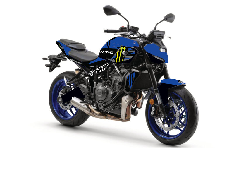 Kit déco Yamaha MT-07 2025 bleu noir et vert fluo style GP Kover Graphik