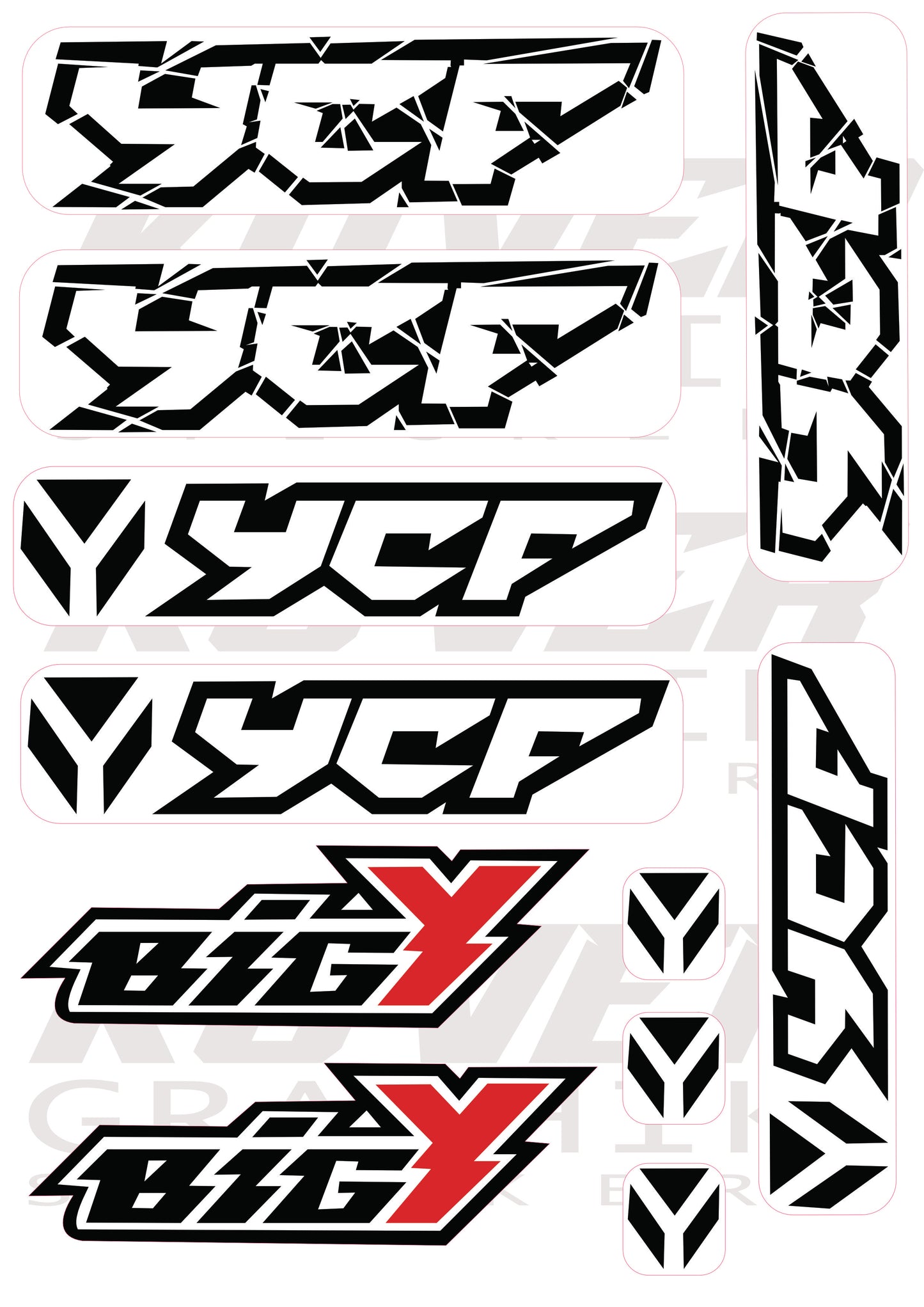 Kit Stickers YCF BigY – Design Noir, Blanc & Rouge | Kover Graphik