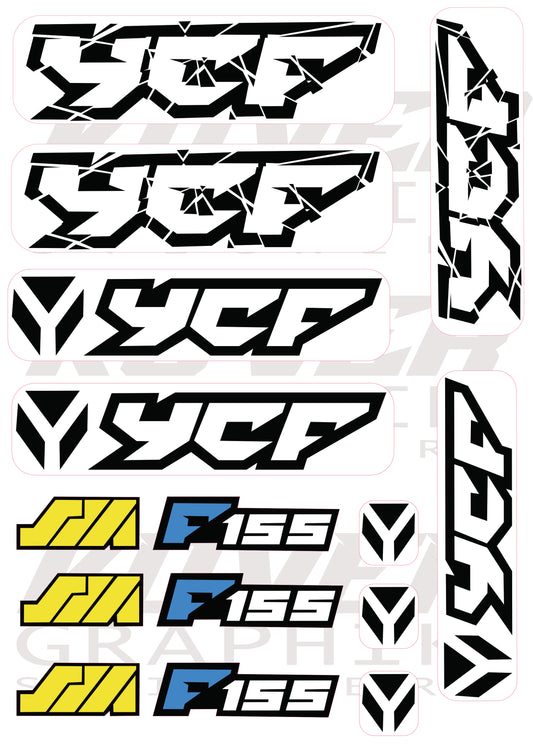 Kit Stickers YCF SM F155 – Design Noir, Blanc, Jaune & Bleu | Kover Graphik