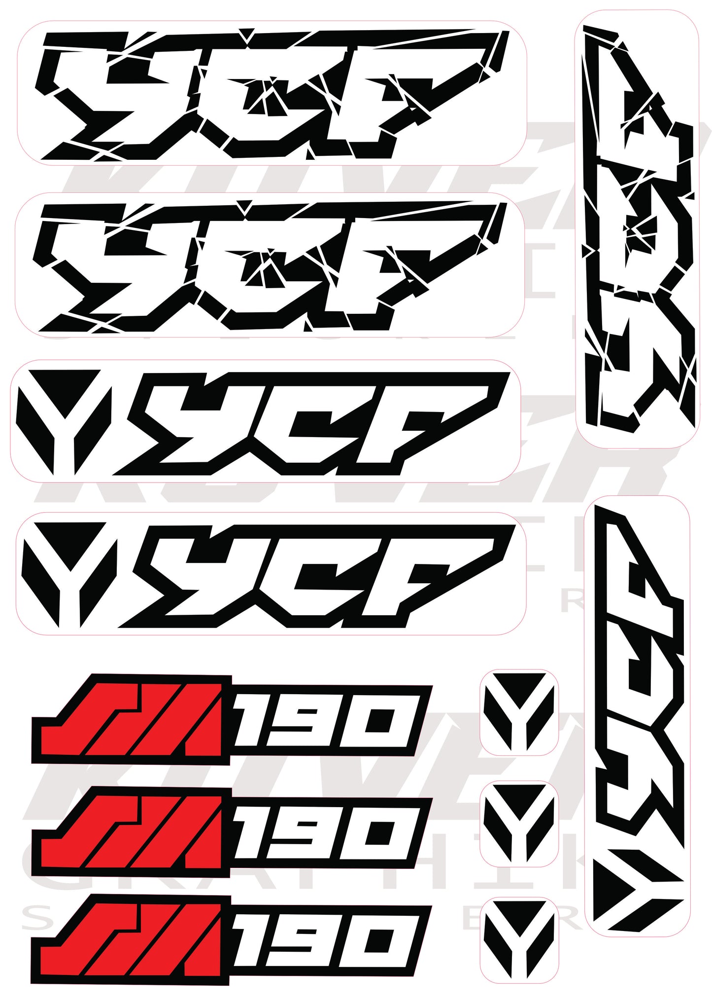 Kit Stickers YCF SM 190 – Design Noir, Blanc & Rouge | Kover Graphik