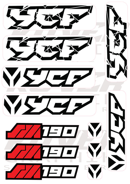 Kit Stickers YCF SM 190 – Design Noir, Blanc & Rouge | Kover Graphik