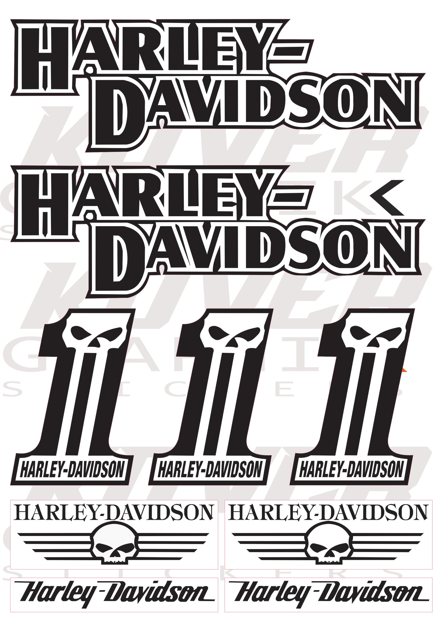 Stickers compatibles Harley Davidson Skull & Logo – Pack Couleurs planche | Kover Graphik