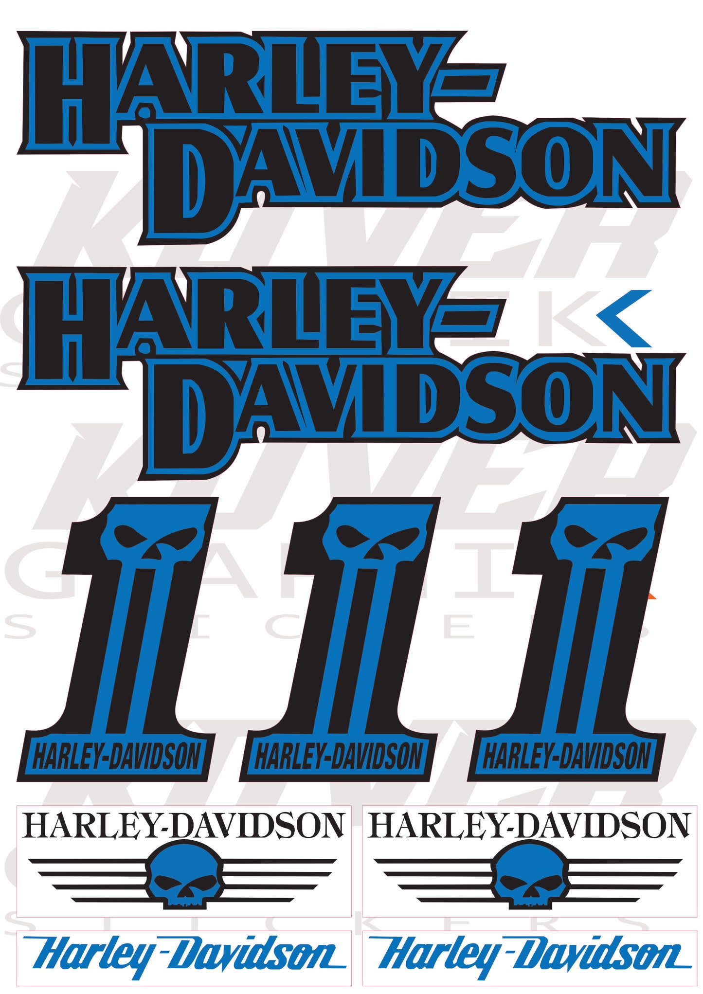Stickers compatibles Harley Davidson Skull & Logo – Pack Couleurs planche | Kover Graphik
