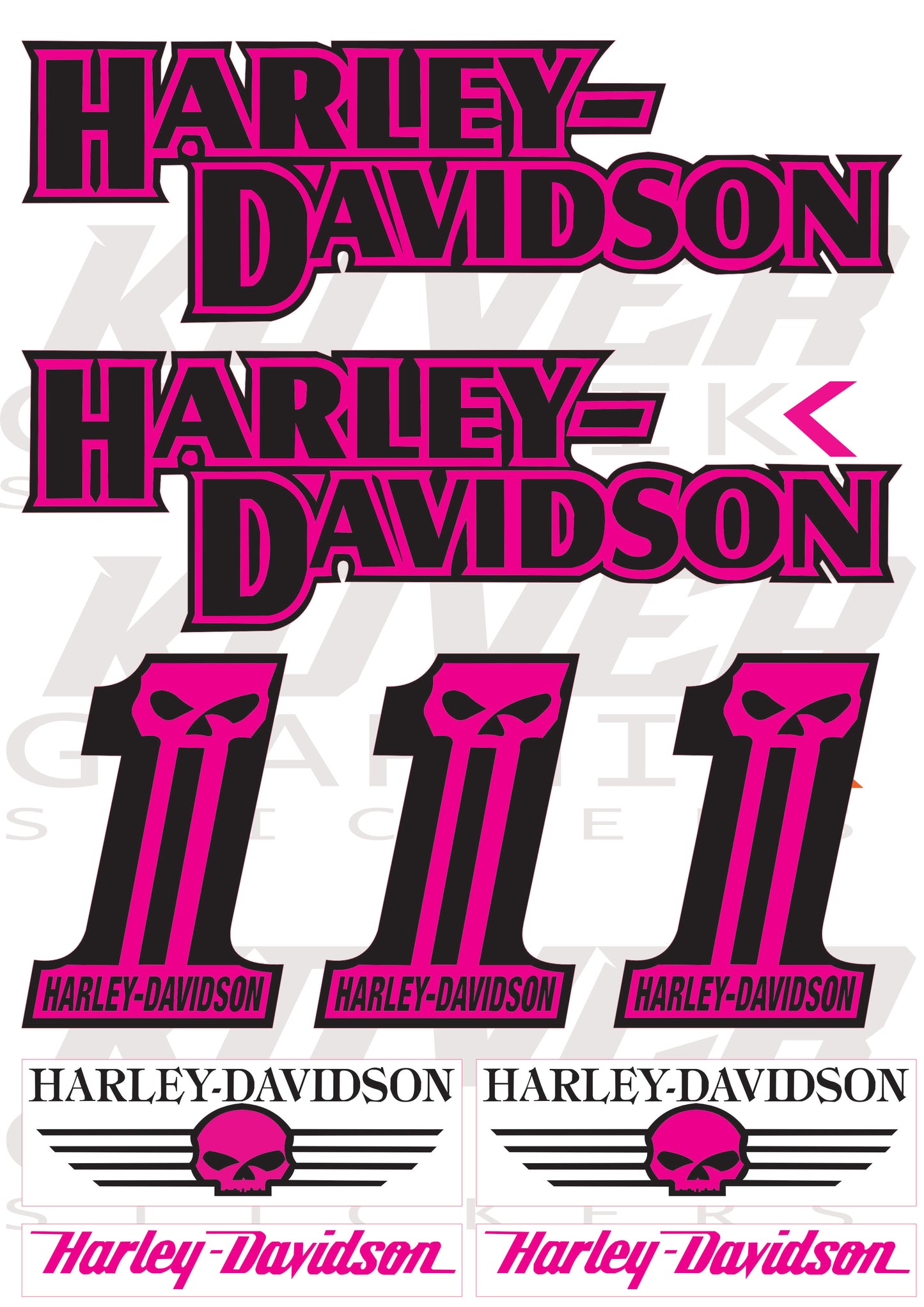 Stickers compatibles Harley Davidson Skull & Logo – Pack Couleurs planche | Kover Graphik