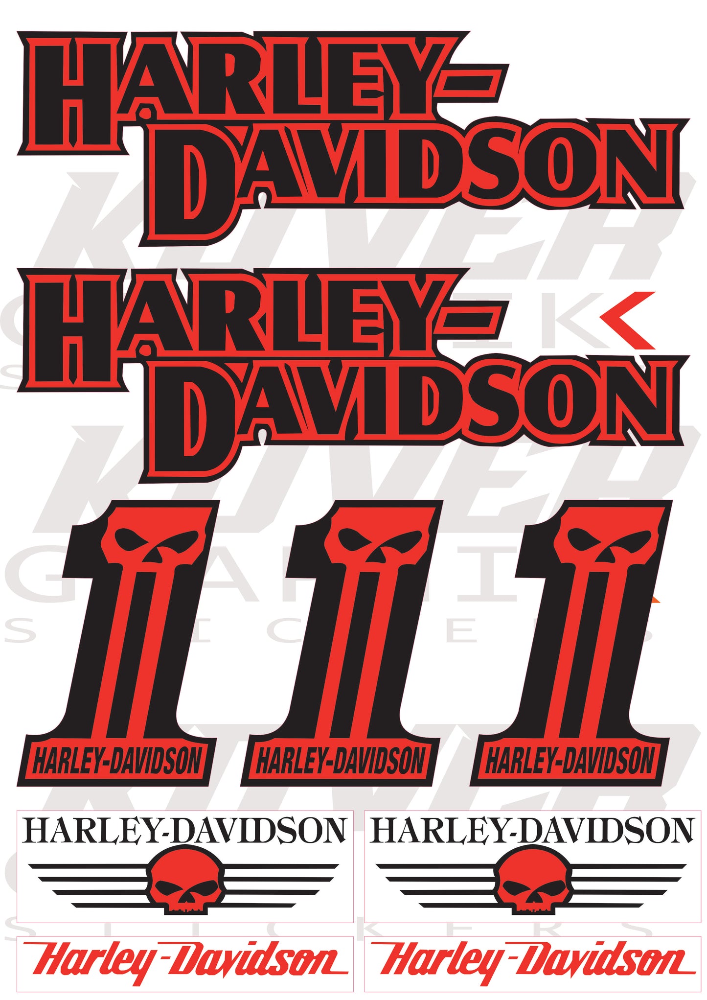 Stickers compatibles Harley Davidson Skull & Logo – Pack Couleurs planche | Kover Graphik