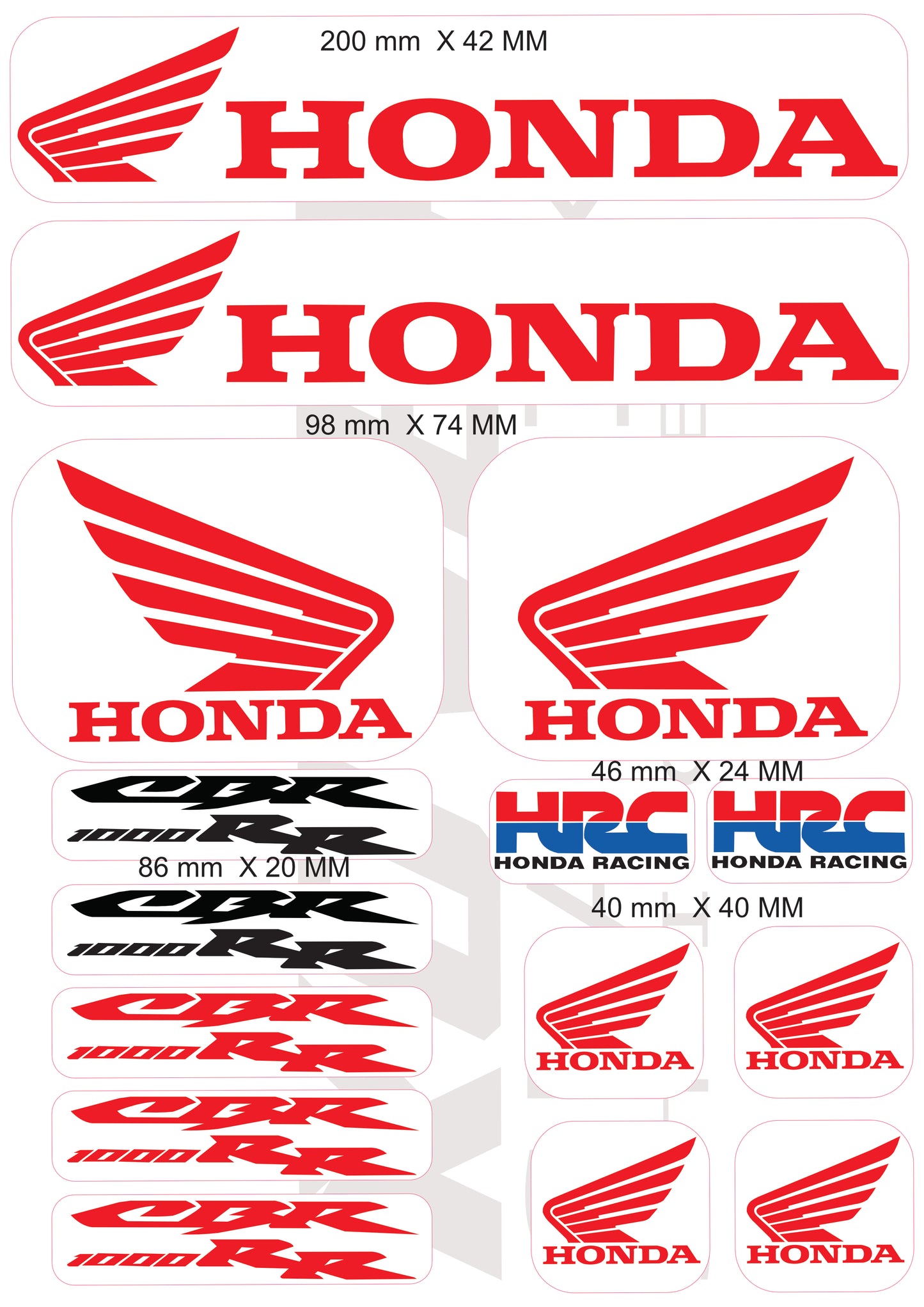 Stickers compatibles Honda CBR 1000RR & HRC – Planche d’Autocollants Moto Vinyle