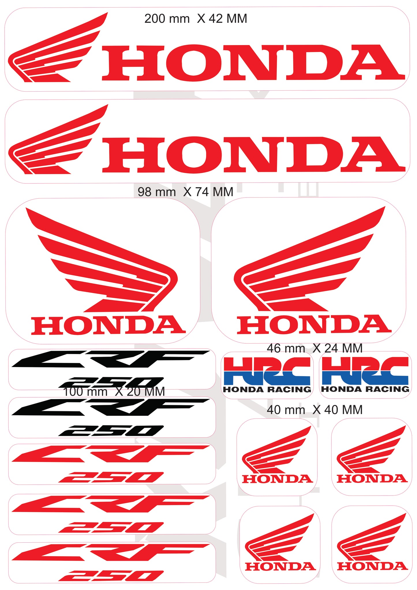 Stickers compatibles Honda 250 CRF & HRC – Planche d’Autocollants Moto Vinyle