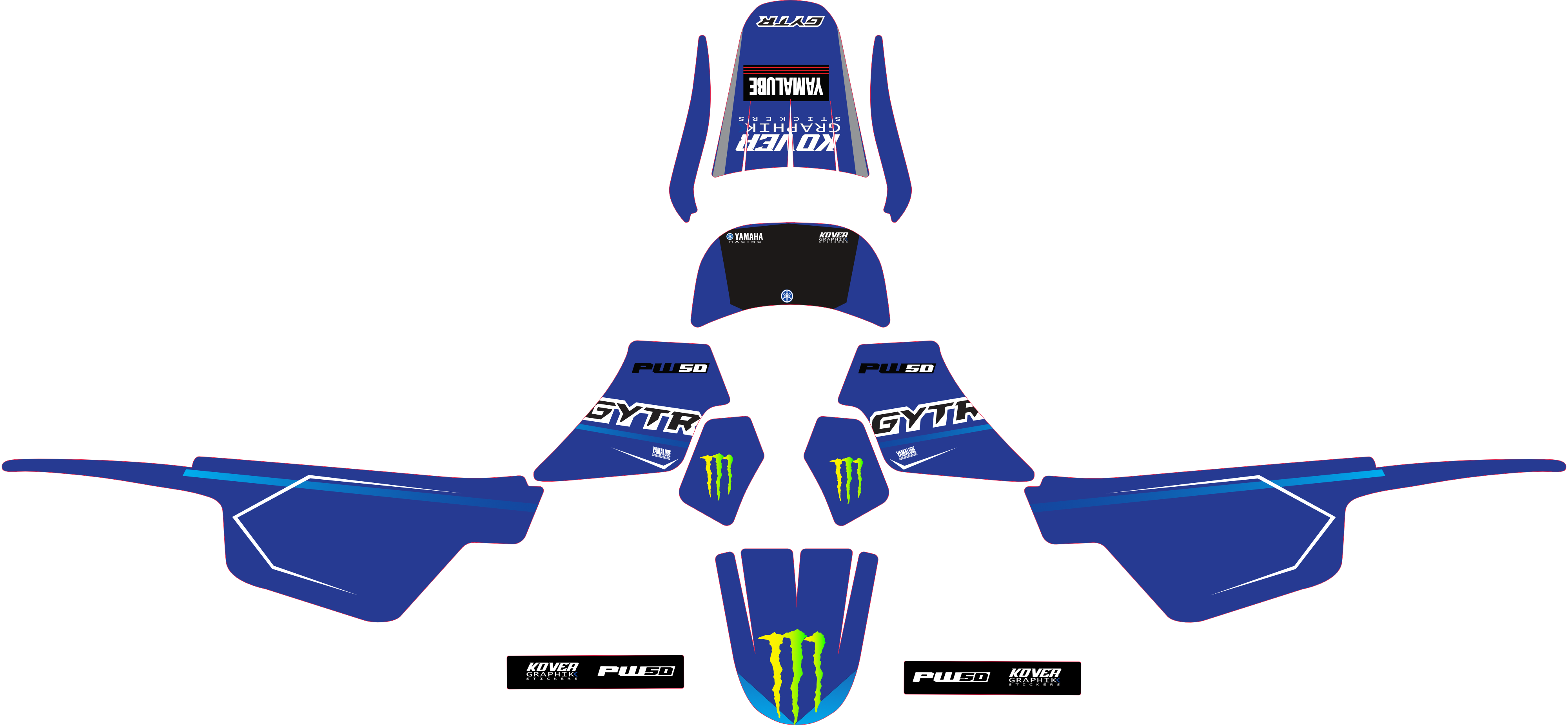 Kit Déco compatible Yamaha PW 50 – Design Racing Bleu gytr– Moto Enfant