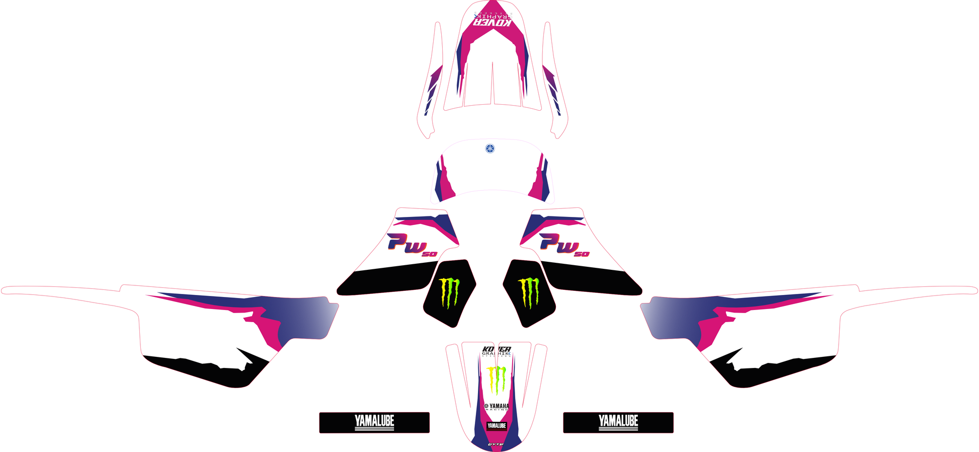 Kit de decoración para moto compatible con Yamaha PW 50 – Adhesivos resistentes – Diseño Racing Azul/Negro – Kover Graphik-2