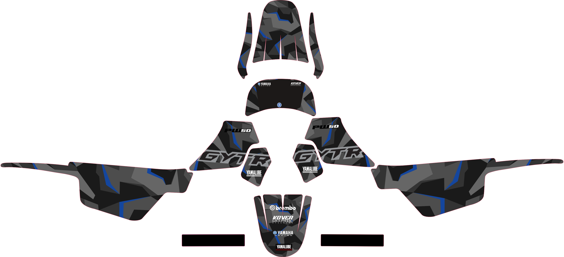Kit déco Yamaha PW50 – Design Camo Bleu | Stickers Résistants & Personnalisables-2