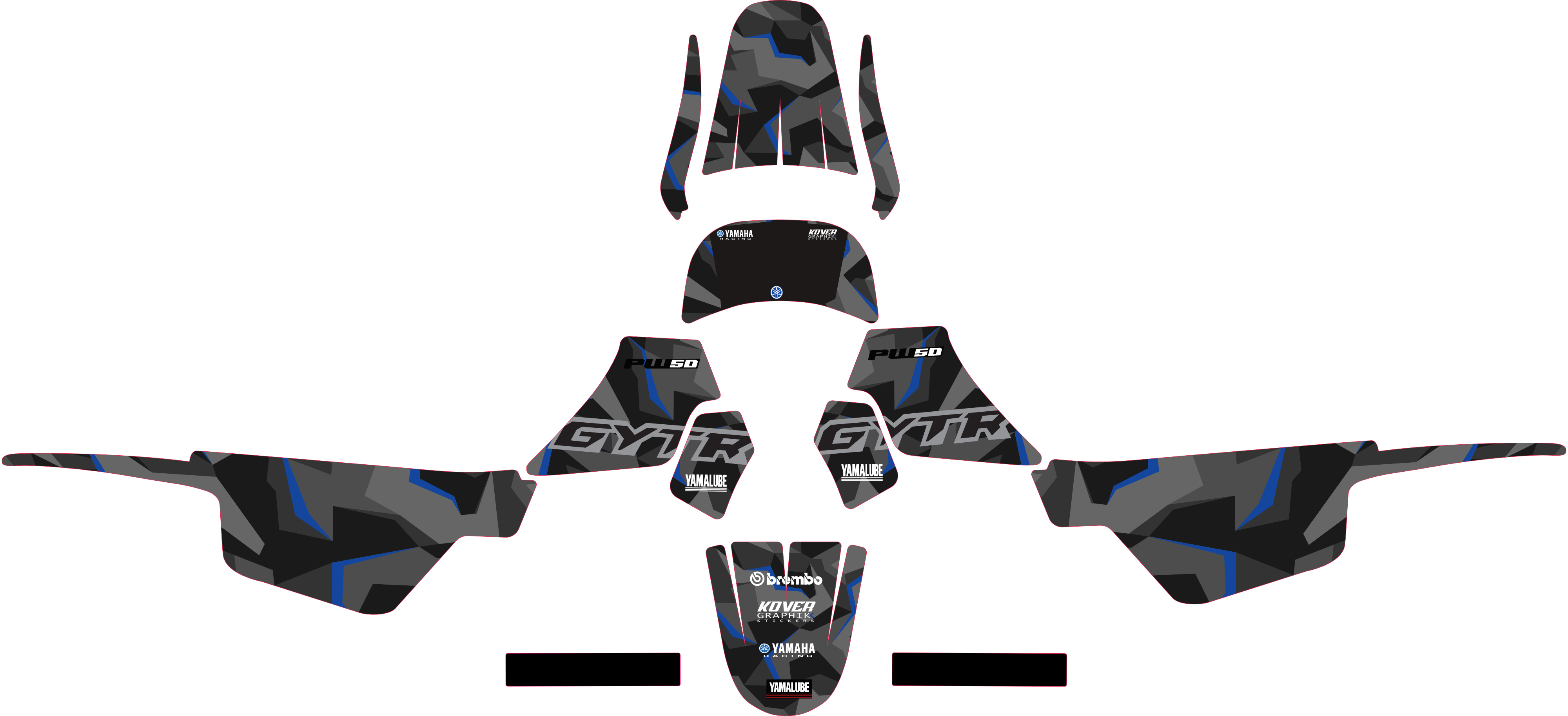 Kit déco Yamaha PW50 – Design Camo Bleu | Stickers Résistants & Personnalisables