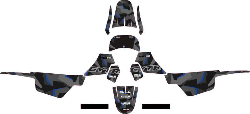 Kit déco Yamaha PW50 – Design Camo Bleu | Stickers Résistants & Personnalisables-2